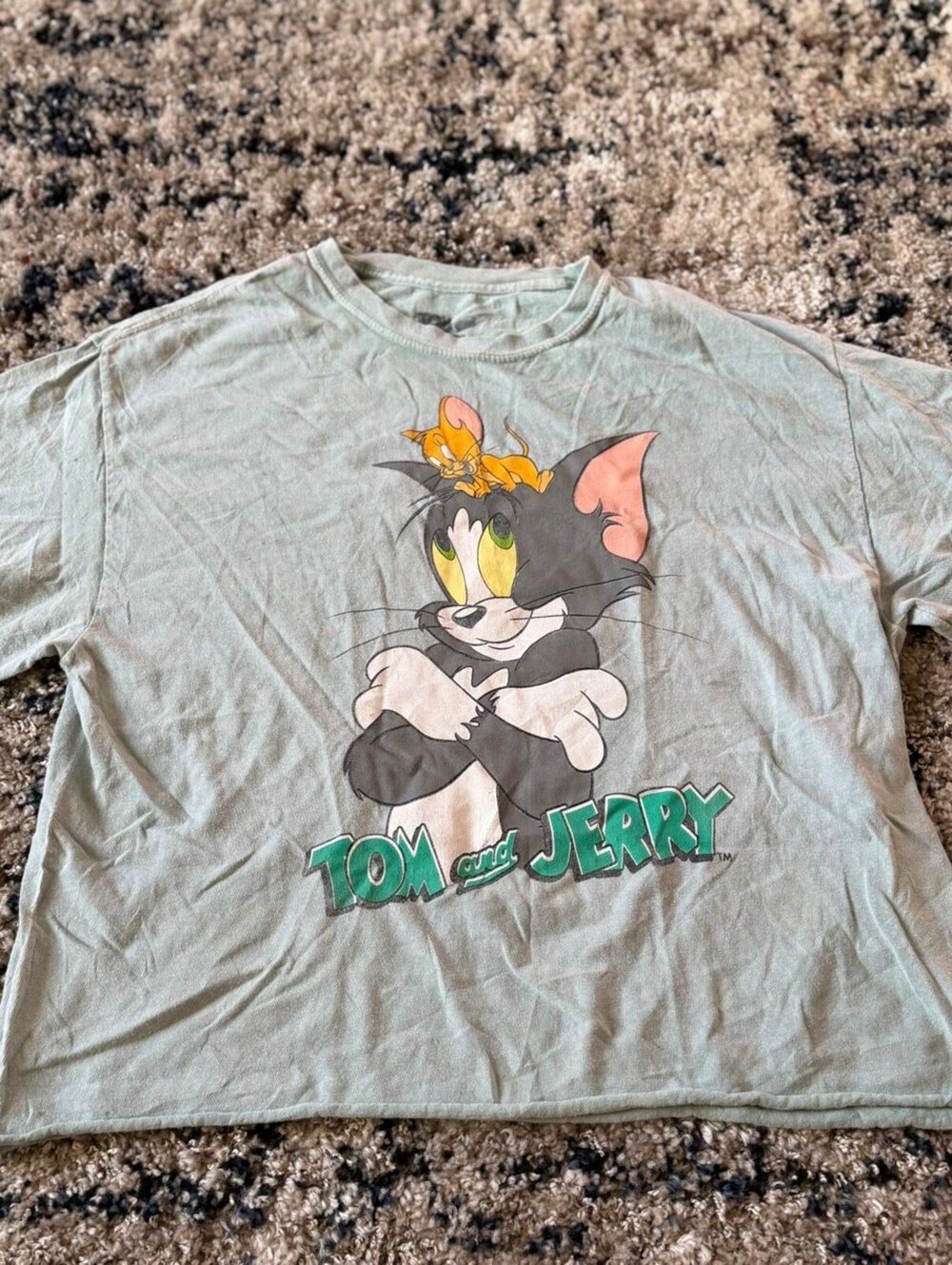 Tom and Jerry Sage Green Graphic Tee Shirt L